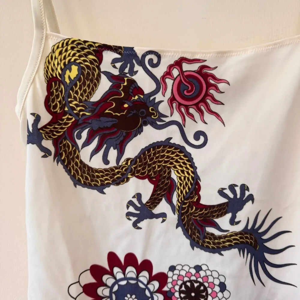 Occhi Verdi by La Perla Women's White Dragon Floral Print Swim Tank Top Size 46 - Picture 3 of 6